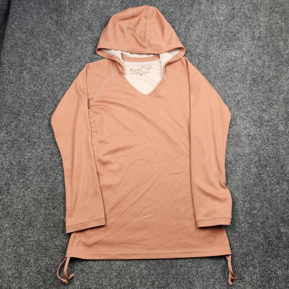 Kuhl Hoodie Womens Medium Pink V-Neck Tunic Long Sleeve Outdoor Hooded Shirt